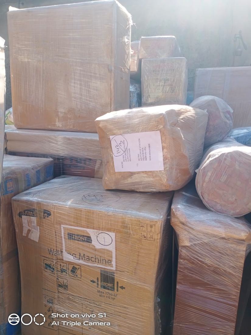 Washing machine and appliance boxes packed with shipping labels
